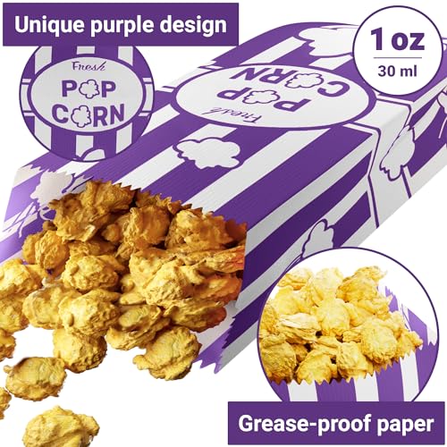Image of CUSINIUM 1oz Purple Paper Popcorn Bags (100-pack) - Carnival Theme - Customizable