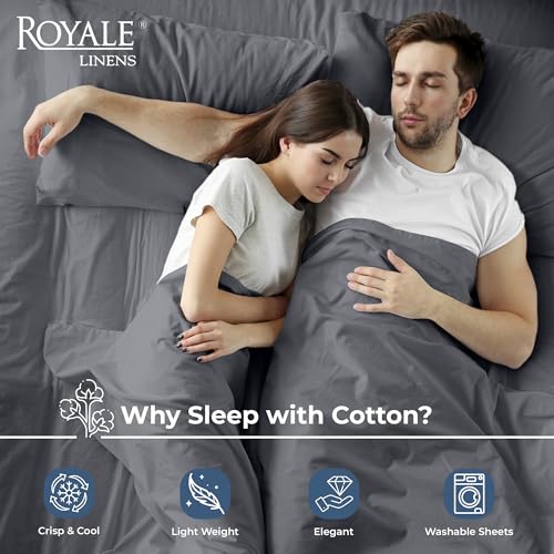 Image of Royale Linens 100% Organic Cotton Queen Flat Sheet Only - Super Soft - Percale Top Sheets - Queen Flat Sheet Sold Separately - Breathable, Cool & Crisp Grey Sheets Only (90 inch x 102 inch, Grey)