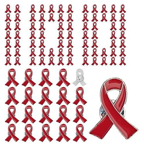Red Ribbon Pins 100 pieces Red awareness Enamel Lapel Brooches for HIV/AIDS,Heart Disease,Drug Prevention,Meningitis Awareness