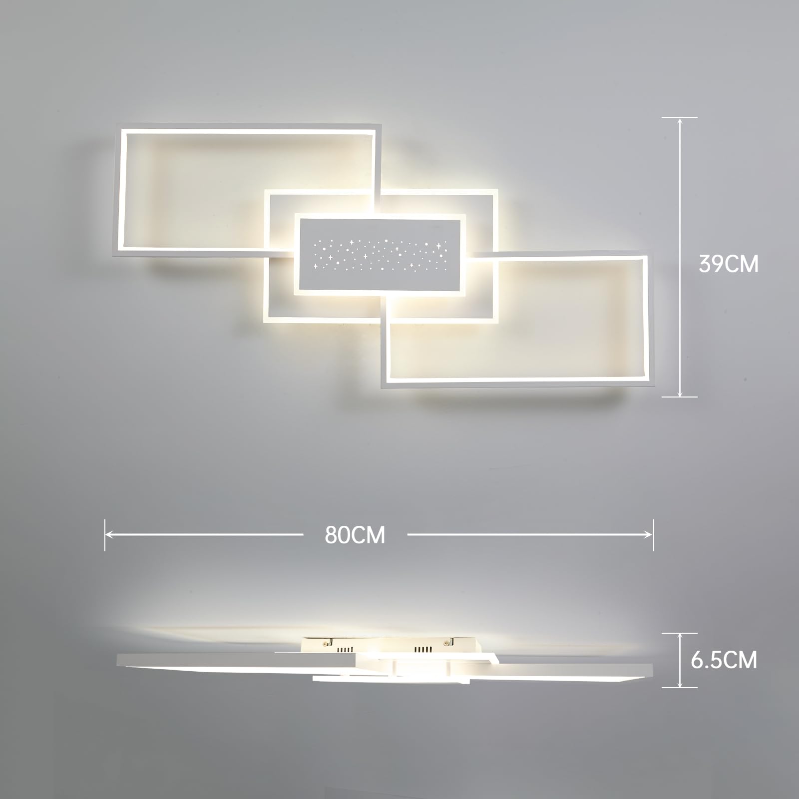 ANTENLICHT LED Deckenleuchte 80CM, 50W Deckenlampe, 3000K-6500K Dimmbar Rechteckige Wohnzimmerlampe, Mit Fernbedienung, Metall Moderne Lampe für Schlafzimmer Esszimmer