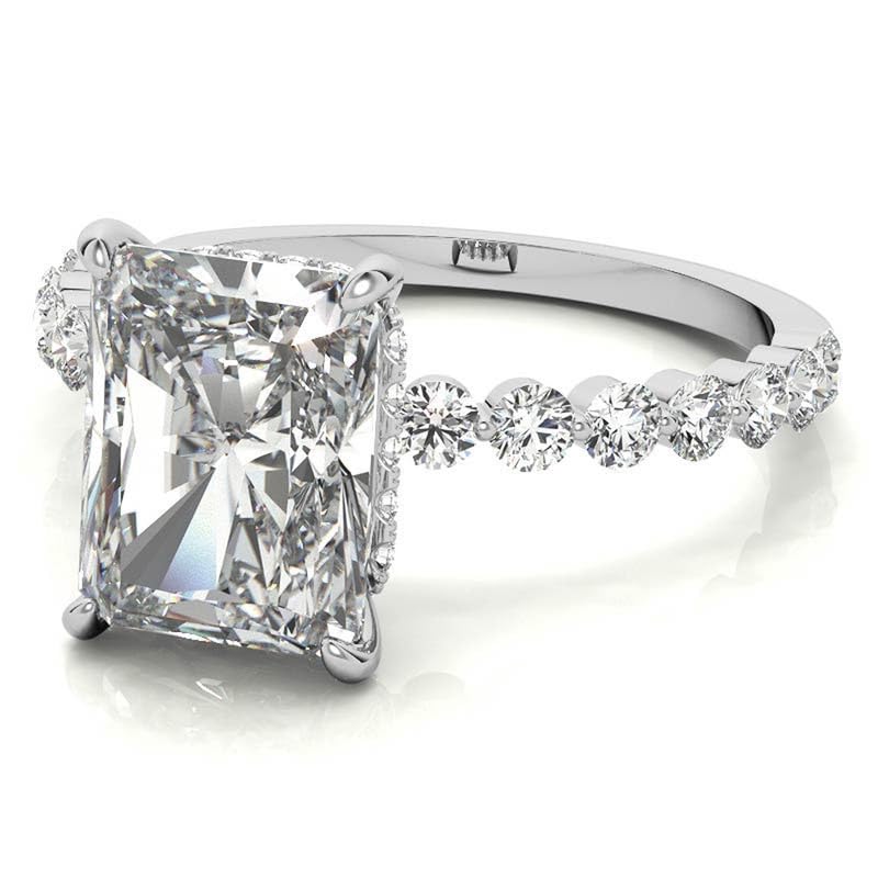 Radiant Cut Moissanite Solitaire Engagement Ring | 925 Sterling Silver White Gold Plated | Floating Pave Band Bridal Jewelry for Women