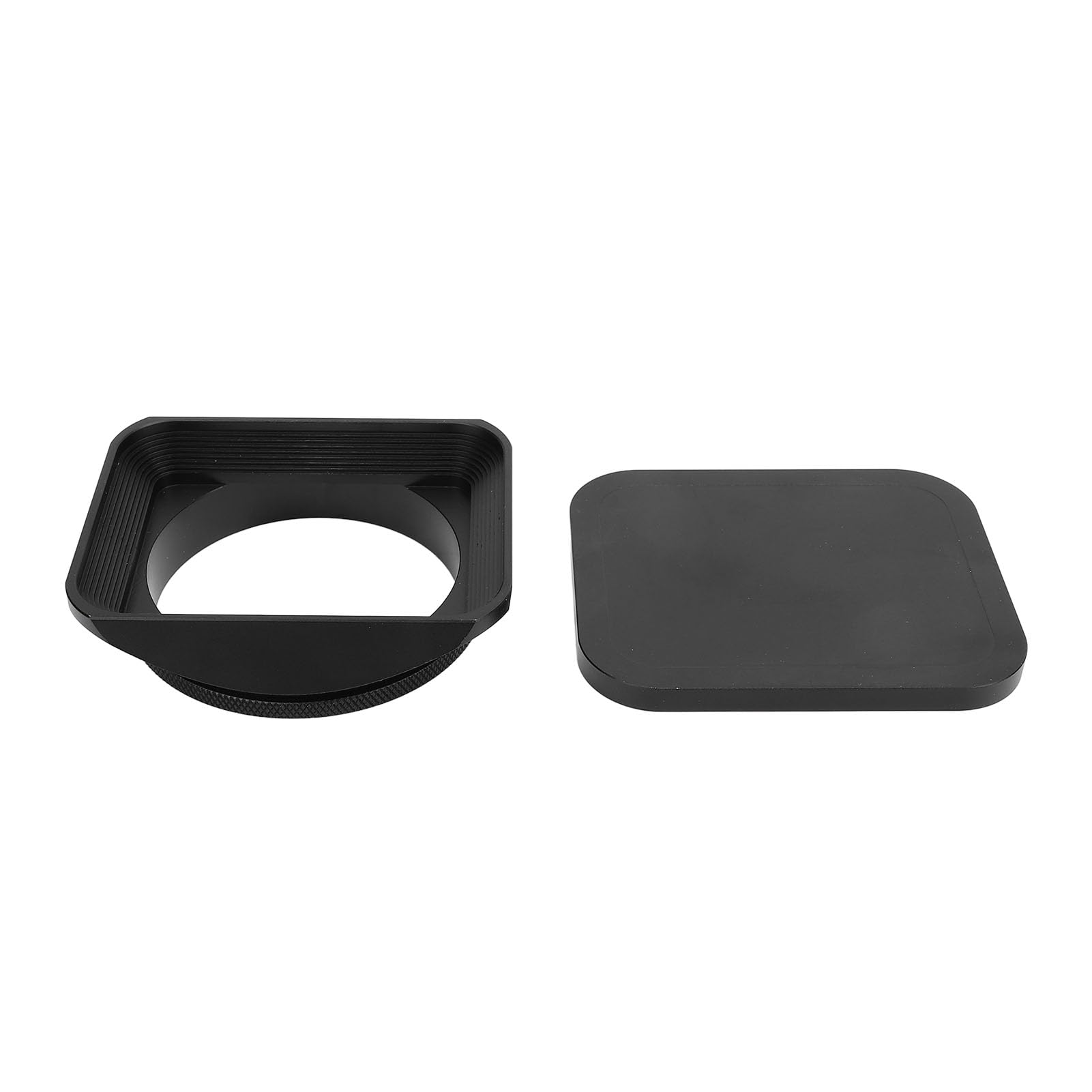 Paraluce Quadrato 62mm in Lega di Alluminio con Tappo Obiettivo Nero per Fotocamere Reflex – Design Elegante e Protezione Ottica