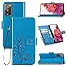 Produktbild TOPOFU Flip Folio Hülle für Samsung Galaxy S20 FE, Schutzhülle PU/TPU Leder Klapptasche Handytasche Retro Blumen Muster Design, mit Ständer und Kartenfächer, Handyhülle (Blau)