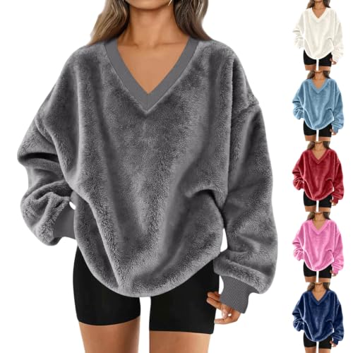 Fuzzy Sweatshirt for Women Fluffy Sherpa Long Sleeve Cozy Fall Pullover - image 1