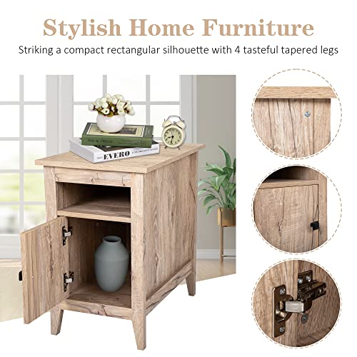 JAXPETY Set of 2 Wooden Narrow Nightstand with Open Shelf and Large Cabinet, End Table Sofa Table Side Table with Rustic Style for Home, Bedroom, Living Room, Oak Finish