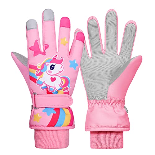 RARITYUS Kids Cute Unicorn Gloves Waterproof Winter Ski Fleece Lined Snow Glove Thermal Warm Mittens for 3-9 Boys Girls