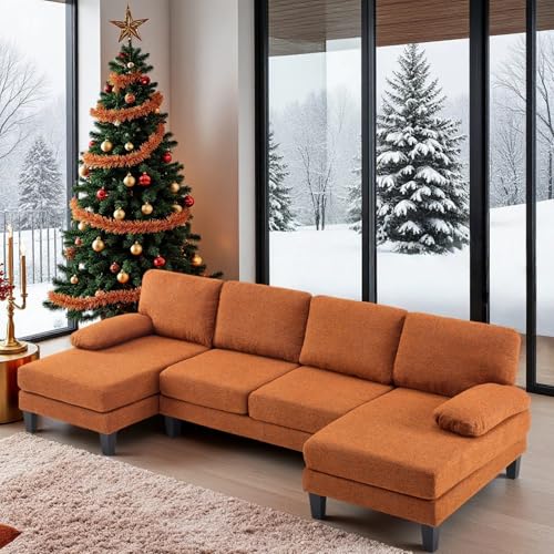 VINGLI 110' U-Shaped Sectional Couch with Two Chaise, Affordable Small Sofa with 4 Seats, Chenille...