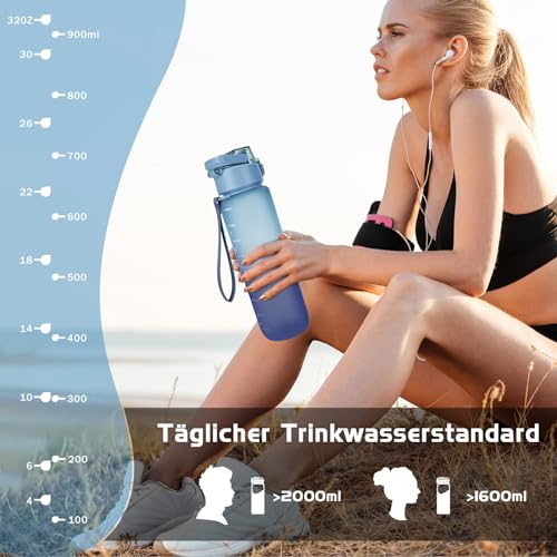 AOPREL Trinkflasche 1l, Trinkflasche Sport Tritan & BPA-Frei Wasserflasche Mit Filter und Bürste, Auslaufsicher Sportflasche Für Fitness, Wandern, Camping, Schule und Büro 6