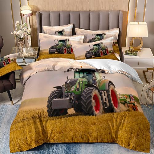 Wintdeer Housse de Couette Tracteur,Parure de Lit 1 Personne,Housse de Couette Enfant,Doux et...