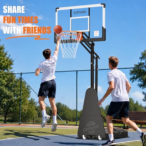 Image of Cofiyard Basketball Hoop Outdoor with 44&48&54 Inch Shatterproof Backboard,10FT Height Portable Basketball Hoop with Sandbag, Adjustable Basketball Goal with Wheels