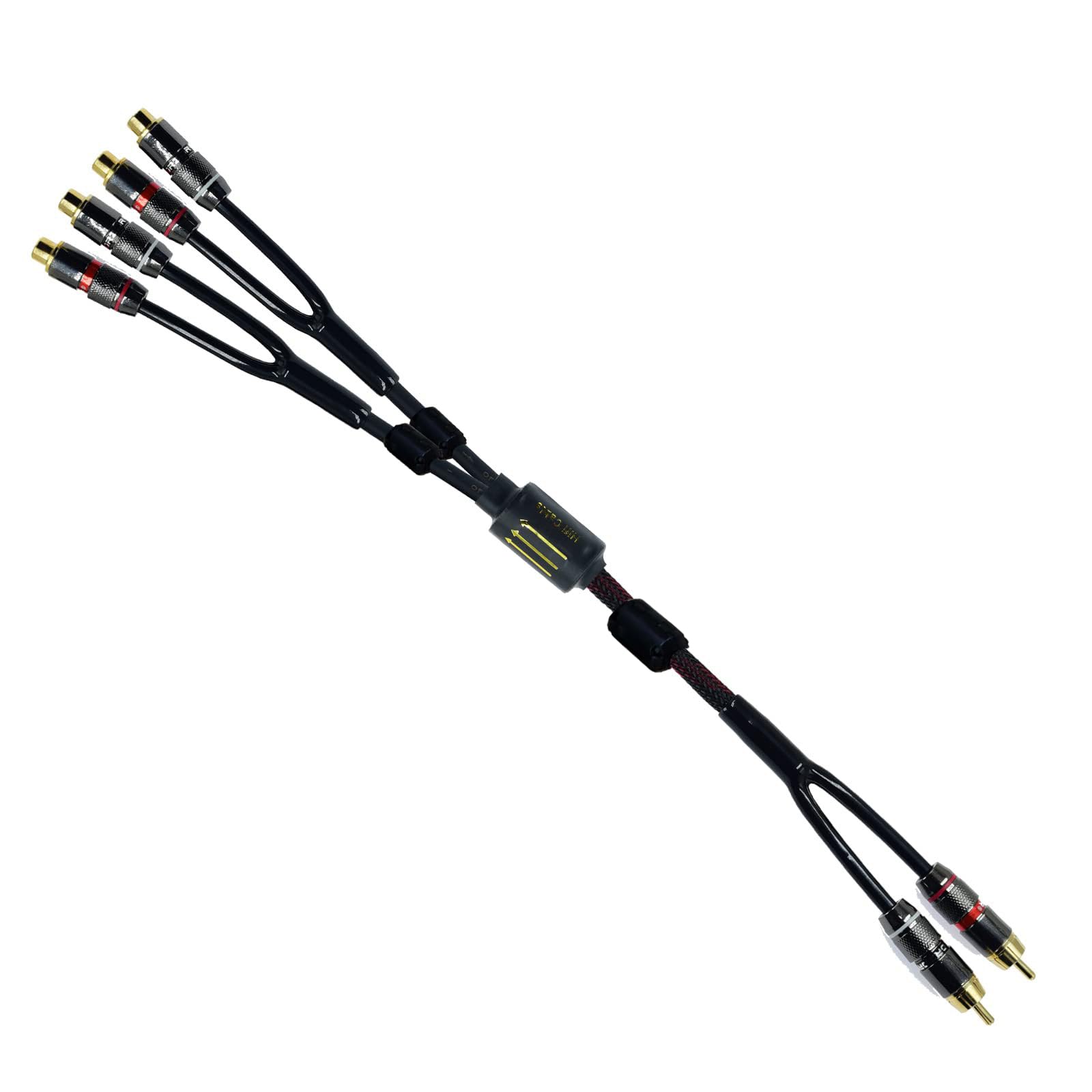 Unifizz Cavo splitter RCA schermato per subwoofer, audio e video, cavo da 2 maschio a 4 femmina, adattatore a Y per doppio altoparlante, cavo di prolunga placcato oro 24 k