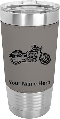 LaserGram Vaso aislado al vacío de 20 onzas motocicleta grabado personalizado incluido piel sintética gris
