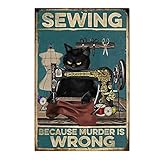 Photo Gallery divertente decorazione da parete in metallo con gatto nero - cat kitty sewing because murder is wrong - targa decorativa vintage con gatto nero per la casa e la stanza da cucito, regalo artistico per Photo Gallery divertente decorazione da parete in metallo con gatto nero - cat kitty sewing because murder is wrong - targa decorativa vintage con gatto nero per la casa e la stanza da cucito, regalo artistico per