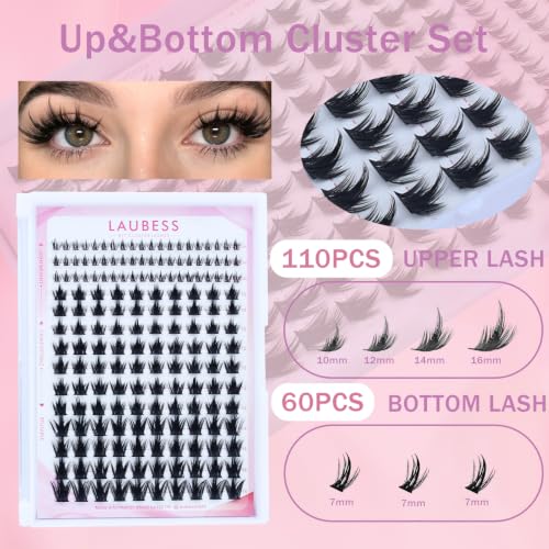 Image of Manga Lash Clusters with Spikes California Sunset Lashes LAUBESS Eyelash Clusters Fairy Wispy Cluster Eyelash Extensions with Bottom Anime Volume Individual Lashes (California Sunset-0.07D-10-16mm)