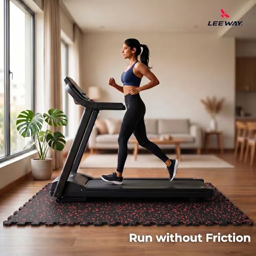 Image of Leeway Interlocking Gym Mats for Floor | EPDM (Set of 2, 10mm, 20 inchx20 inch) Black with Red Flecks | Gym Floor Mat Rubber for Workout | Equipment Matt for Home | Rubber Tiles, Kids Rooms Puzzle Mate