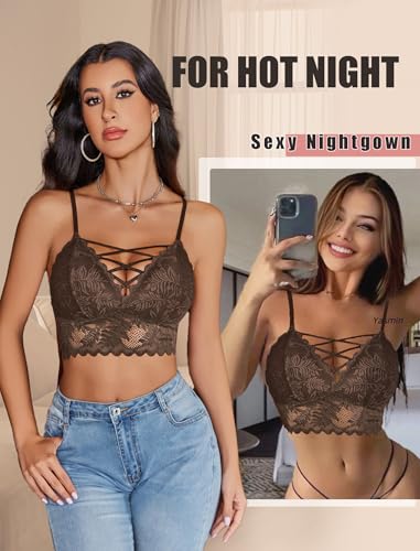 Image of Avidlove Bralettes for Women V Neck Lace Camisole Y2K Tank Top Strappy Cami Unpadded Bra Lingerie Crop Tops Outfits