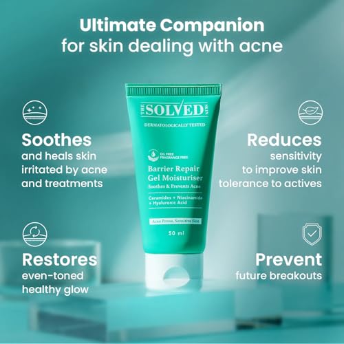 Image of The Solved Skin Barrier Repair Gel Moisturizer for Acne-Prone Skin | 1% Ceramide Complex Stops Irritation, Dryness & Redness | Lightweight, Non-Greasy, Won't Clog Pores | Fragrance-Free | 50ml