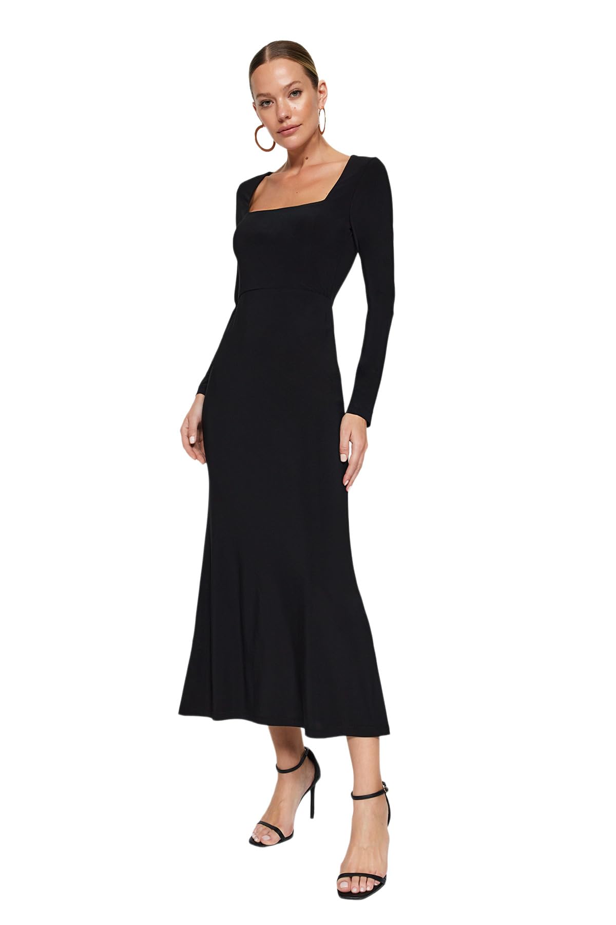 Trendyol Damen TWOAW24EL00613 Kleid, Schwarz/Schiere Freude, S