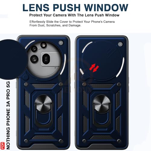 Image of Armor Bumper Back Cover Case for Nothing Phone 3A Pro 5G Rotating Camera Cover, Ring Holder & Kickstand | Heavy Duty & 360 Degree Protection Nothing Phone 3A Pro 5G Back Cover (Blue)