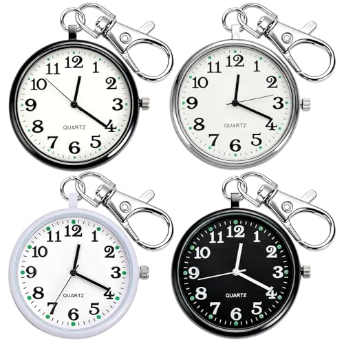 XJWWHZ 4Pcs Quartz Pocket Watch, Portable Watches with Keychain Outdoor for Men and Women