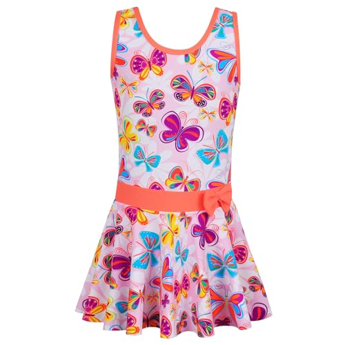 Image of Girls Swimsuit One Piece UPF 50+ Floral Skirted Bathing Suit Modest Beach Swim Dress 3-11 Years