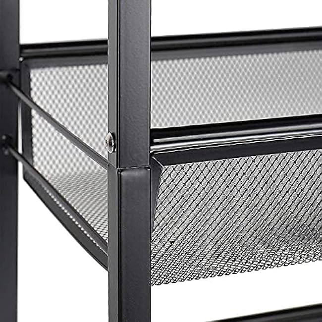 MOOACE Kitchen Cart on Wheels, 3-Tire Metal Mesh Rolling Utility Cart with Wood Cover, Multifunction Wire Basket Shelf Trolley for Home,Bathroom,Living Room(Black)-7QV6IOYs