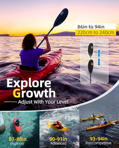 Image of OCEANBROAD Kayak Paddle 230CM /90.5 Inches Carbon Shaft Kayaking Boating Oar with Paddle Leash