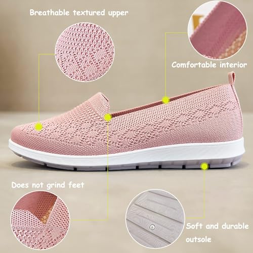Women's Flat Breathable Fly Woven Mesh Sneakers,Casual Fashion Non-Slip Walking Shoes Comfortable Soft Sole Slip-on Loafers Tennis Shoes4