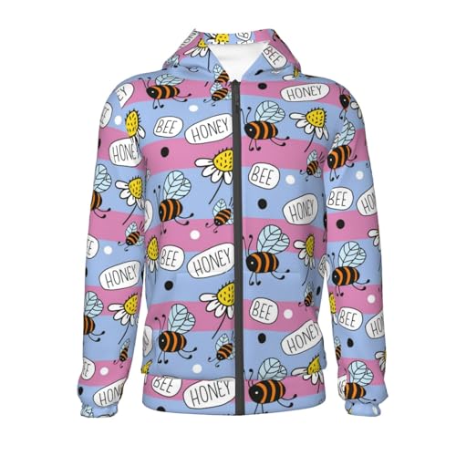 Bees And Daisies Striped Kids Pullover Hoodies Boys Zip Up Sweatshirts Girls Athletic Clothes with Pocket2