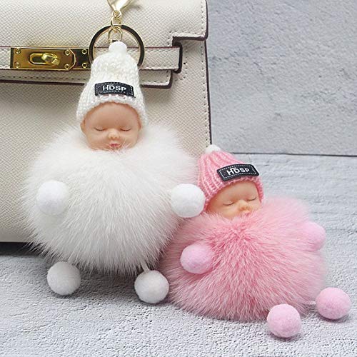 MoreLucky, Mignon Sommeil bébé poupée Porte-clés Boule Moelleuse Porte-clés Pom Pom Porte-clés Sac Pendentif Charme Accessoires Cover