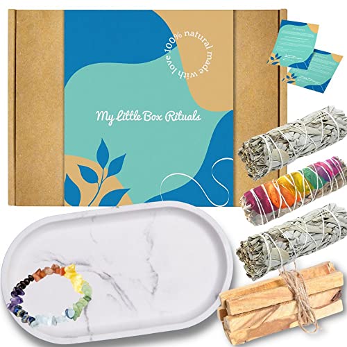 Sauge Blanche Purification à Bruler + Palo Santo + Bracelet 7 Chakras + Plateau Support Ovale│Qualité Supérieure Premium + Ebook Offert