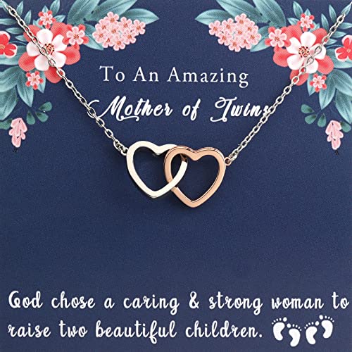 PLITI Twin Mommy To Be Gift Interlocking Heart Necklace For New Mom, Grandma, First Time Mom