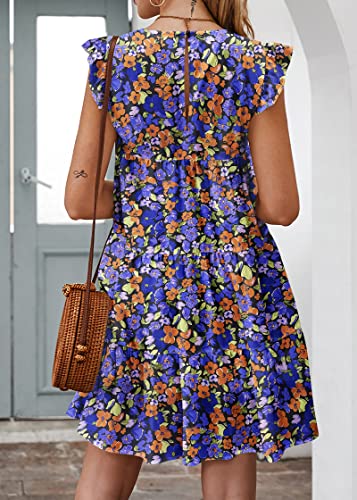 Image of KIRUNDO Summer Dresses for Women Sundress Sleeveless Ruffle Sleeve Round Neck Loose Short Flowy Pleated Mini Babydoll Dress