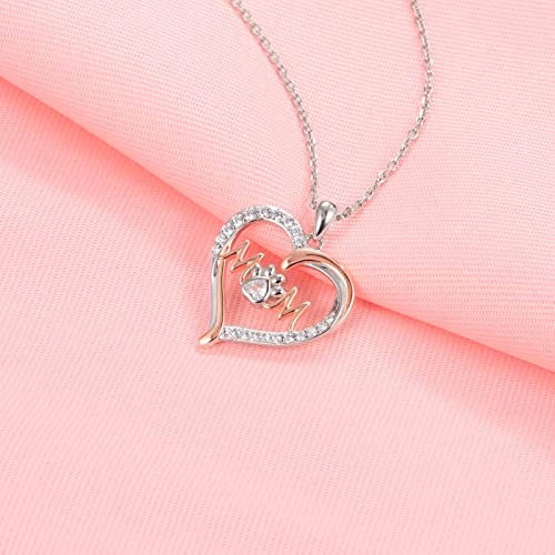 Dog Mom Necklace For Women 925 Sterling Silver Heart Cat Pet Paw Print Pendant Jewelry Birthday Mothers Day Gift For Puppy Mom #TOP2