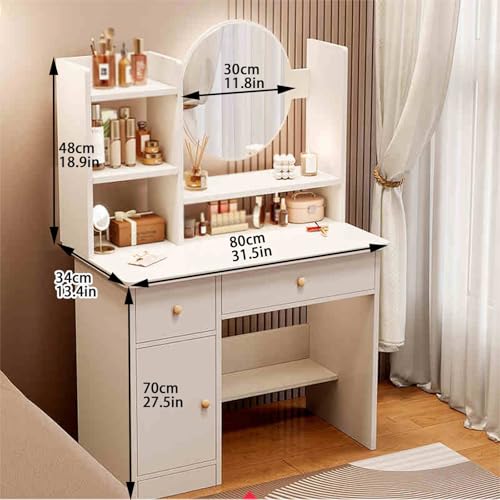 Tocador 3 en 1 con espejo abatible y taburete con ruedas mesa de maquillaje con luces LED 2