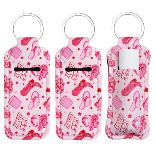 Haevola Cute Chapstick Holder Keychain for Women Lip Balm & Lip Gloss Holder Keychain Accessories Gift Purse Charm Clip (Pink Cowgirl)
