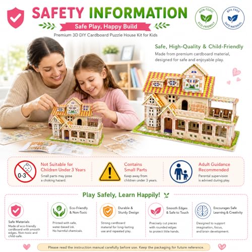 Image of Premimum 3D DIY House Puzzle Kit for Kids | Build & Assemble Model Craft Set | Creative Construction Toy for Skill Development, Educational & Imaginative Play Friendly Cardboard Puzzle Houses