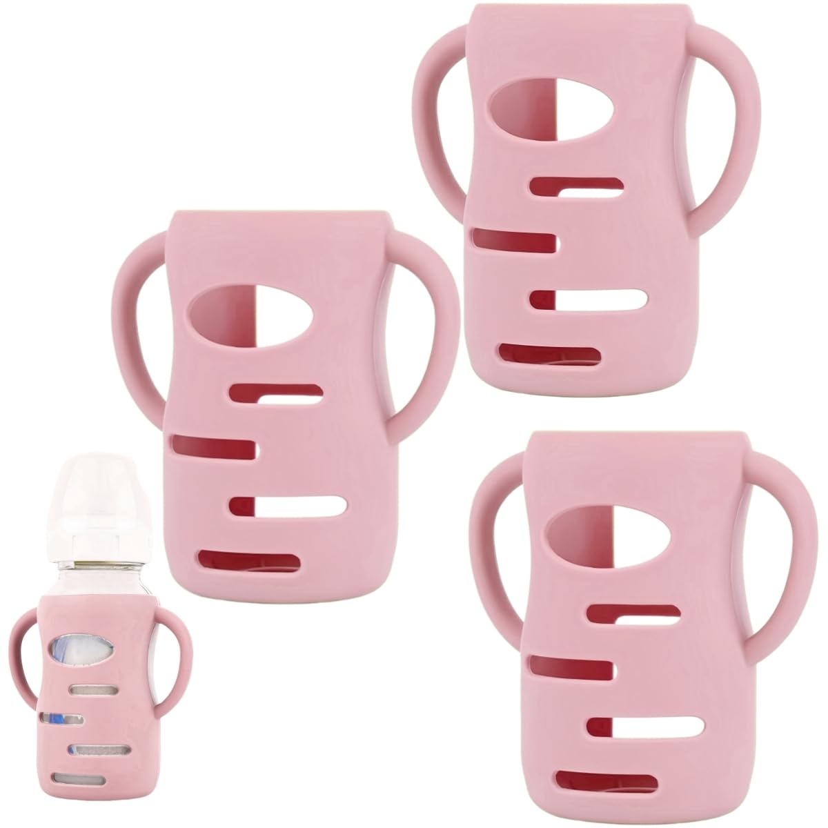 Frezonika 3 Pack Silicone Sleeves Compatible with Dr Brown Wide-Neck Glass Baby Bottles 9 OZ, 100% Silicone Handles for Sippy Cups for Toddlers 1-3,