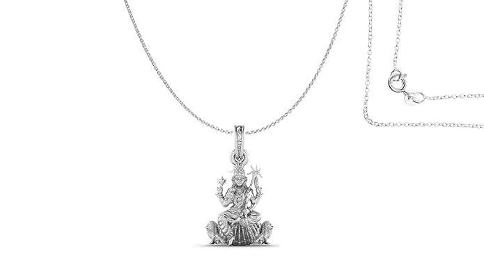 Sterling Silver (92.5% purity) Goddess Maa Kamakshii Chain Pendant (Pendant with Chain) for Men & Women Lord Ma Kanchipuram Devi Chain Locket for Good Wealth