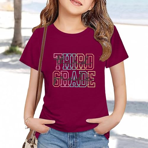 Girls Back to School Preppy T Shirts Third Grade First Day of School Kids Tshirts Tops Cute Short Sleeve Tees for4