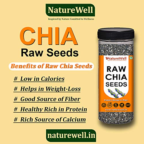 Image of Naturewell Chia Seeds (Raw ) for Weight Loss with Calcium, Iron, Vitamin, Protein, Folic Acid and Dietary Fibre (4 X 200 Gram) 800 G