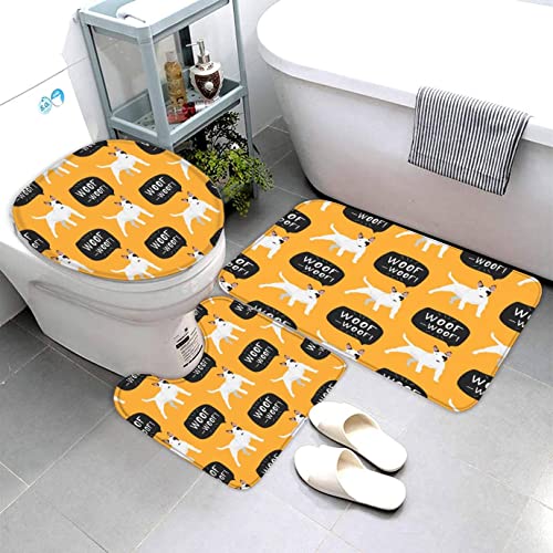 AOLIGL Badematte Welpe Farbe Von Hand Gezeichnet Badematten Set rutschfest Waschbar Badgarnitur 3teilig - WC Deckelbezug U-förmigen Contour Badezimmerteppich Matte Flauschige – Bild 4