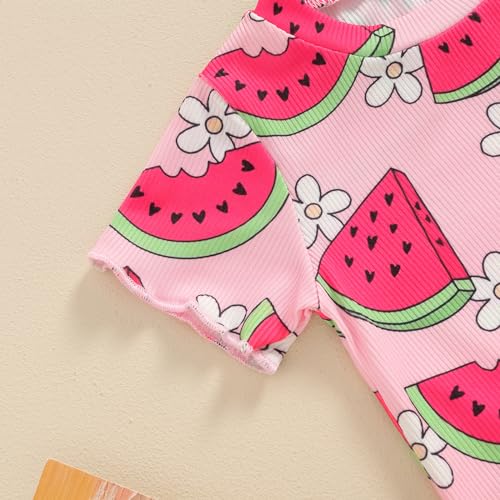 Image of Ayalinggo Baby Girl Summer Outfits Short Sleeve Lettuce Trim Floral Tops + Shorts Set Infant Clothes