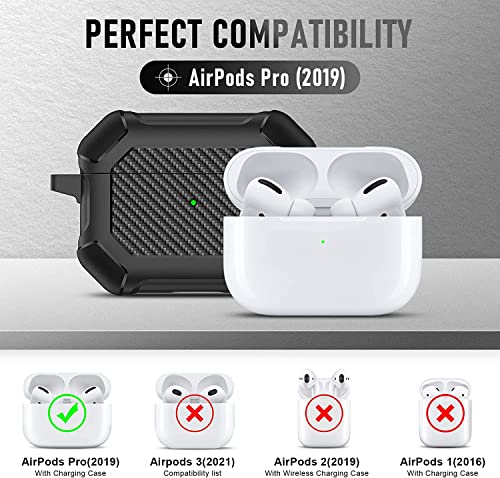 Image of Printme for AirPods Pro 2nd Generation Case 2022, Carbon Fiber Secure Lock Clip Full Body Shockproof Hard Shell Protective Case Cover with Keychain for Apple AirPod Pro 2 (Black)