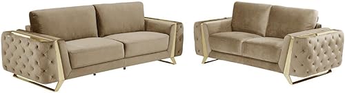 Blackjack Furniture Lucca Collection - Sofás de terciopelo para sala de estar con marco tapizado de madera brasileña y patas de acero inoxidable,