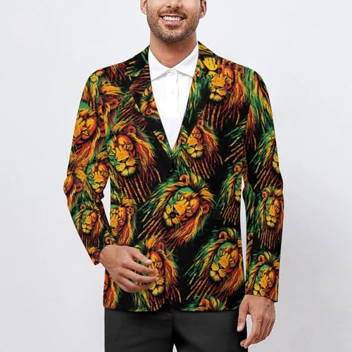 Rasta Lion Jamaican Men's Slim Suit Long-Sleeve Prom Tuxedo Classic Two Button Business Jacket2