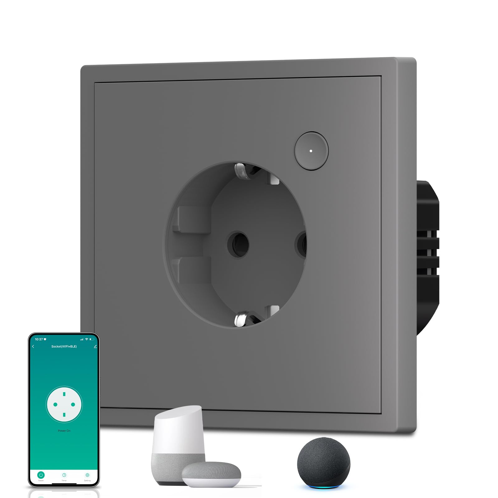 BSEED Enchufe Inteligente con 20W USB y Tipo C,Mate Enchufe Pared Wifi con Medidor Consumo,Control Remoto por APP & Voz,Requiere Cable Neutro,1 Enchufe,Blanco 86mm — view 103