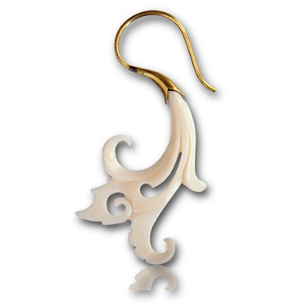 Fake kolczyki do uszu z mosiądzu, z ornamentem w kolorze złotym i białym, uniseks, biżuteria dla mężczyzn i kobiet, kolczyki Lobe Tribal Hook Organic Spirale e mosiądz, colore: Paar, cod. FOB-40-Paar