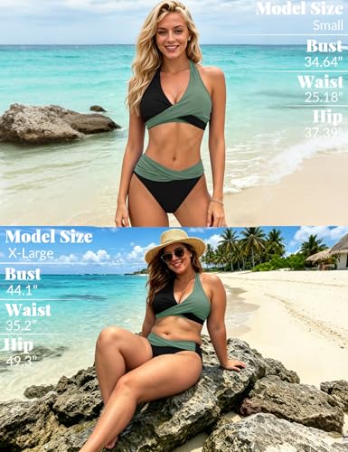 Image of Sopliagon Women's Bikini Sets Twist Front Two Piece Swimsuit Halter Bathing Suit