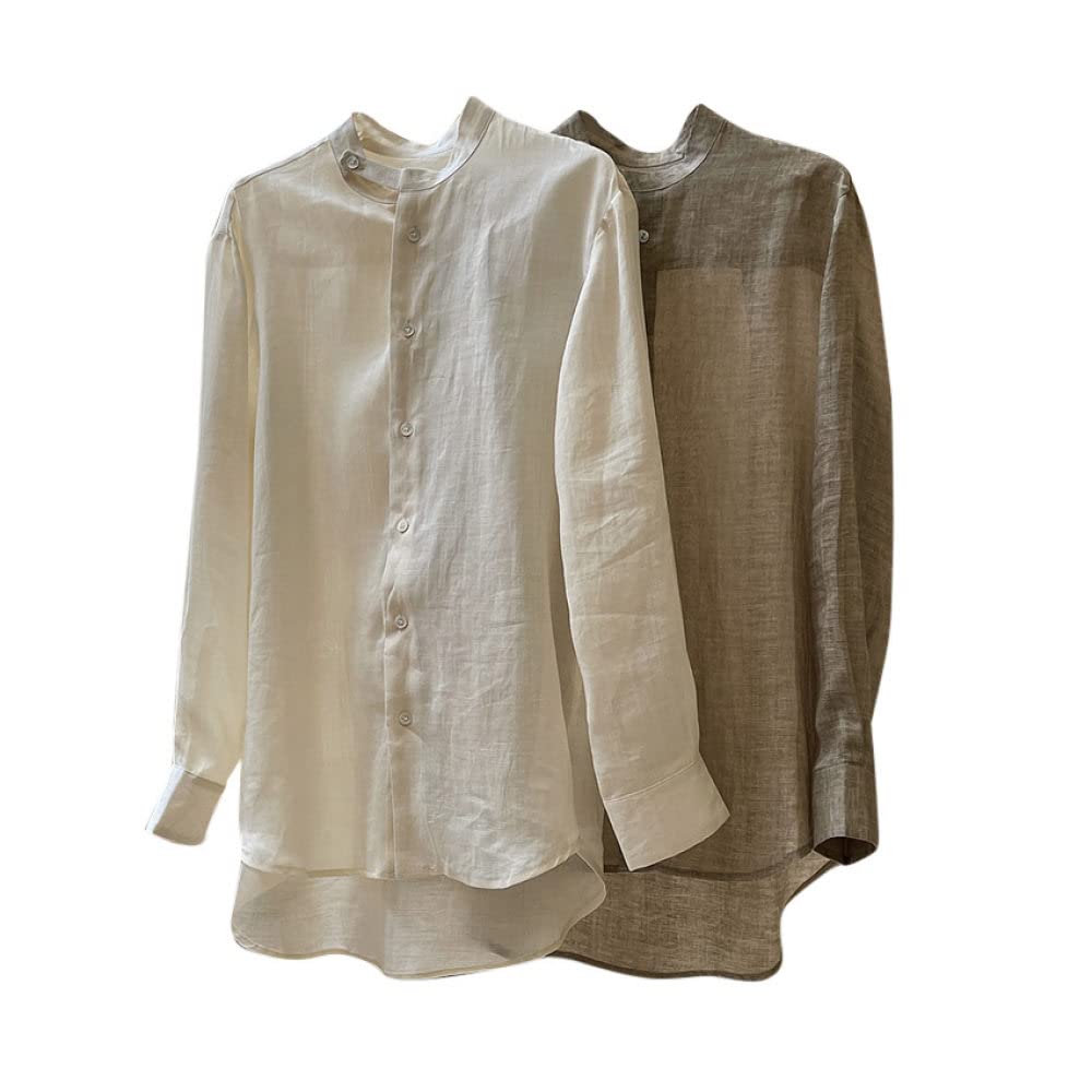 Damen Oberteile,Damen-Leinenbluse, Übergroße Sommer-Langarmhemden, Stehkragen-Oberteile, Elegante Bluse, T-Shirt-Jacke, Lockere Bluse, Tunika, Sweatshirt-Oberteile Für Frauen